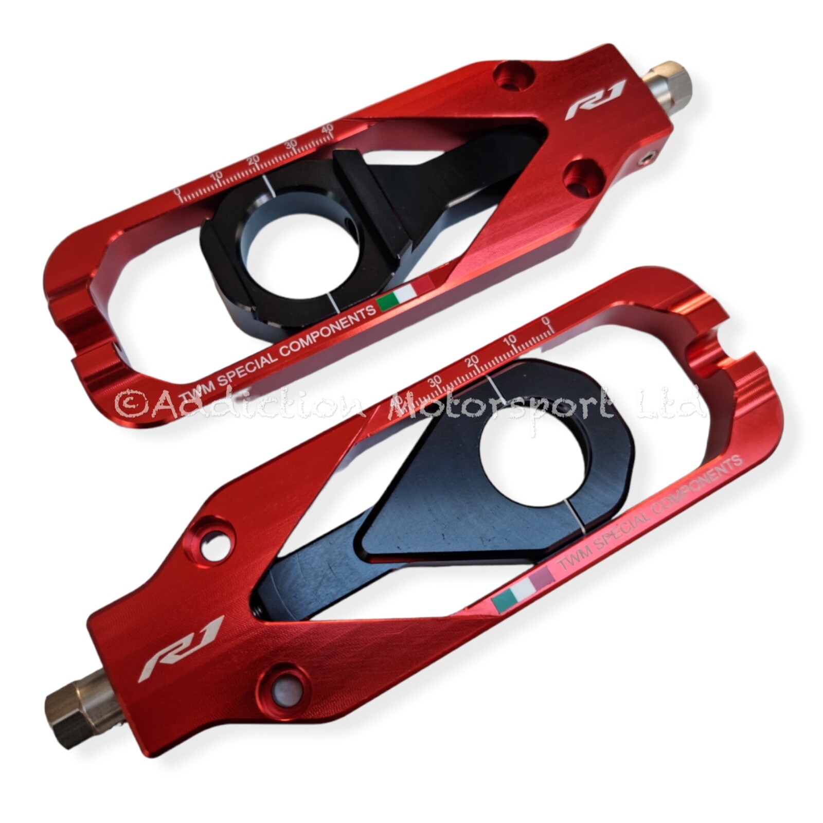 TWM CNC Billet Aluminium Red Chain Adjuster for Yamaha R1M 2020 – TCY.01.R