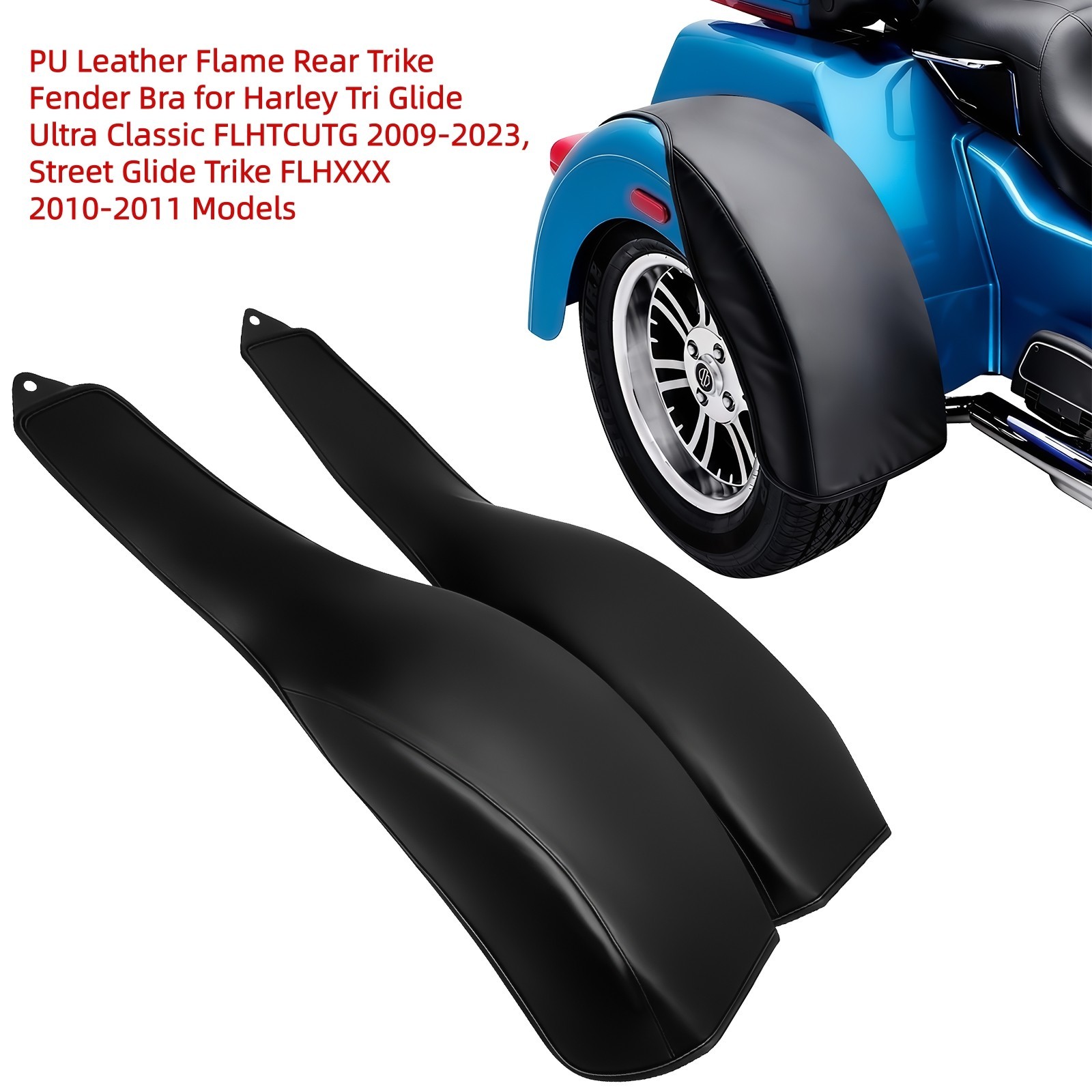 PU Leather Flame Rear Trike Fender Bra for Harley Tri Glide Ultra Classic, Black