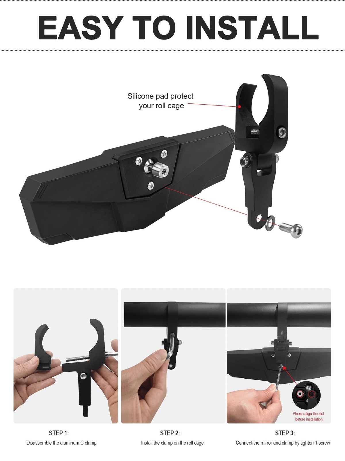UTV Rear View Mirror, Adjustable SXS RZR Center Rearview Mirror with Aluminum…