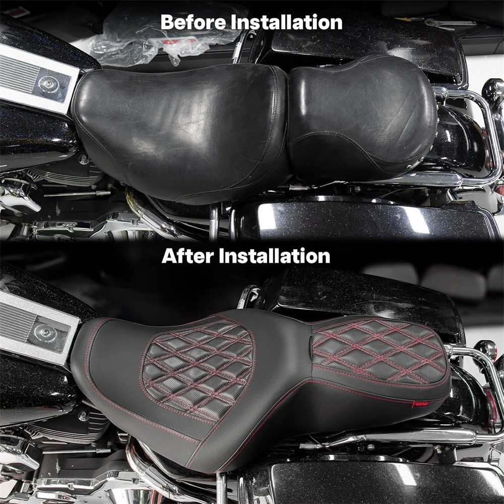 Red Stitch Full Set One-Piece Seat For Harley Electra Glide Road Glide 1997-2007