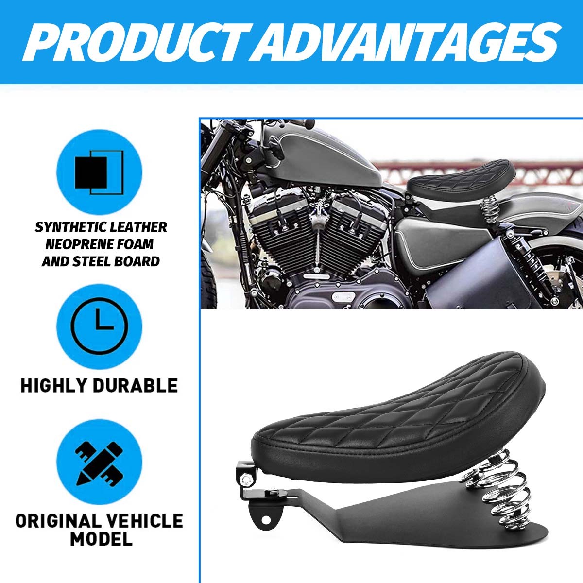 For Yamaha V-Star 250 650 950 1100 1300 Bobber Solo Seat 3″ Spring w Base Saddle