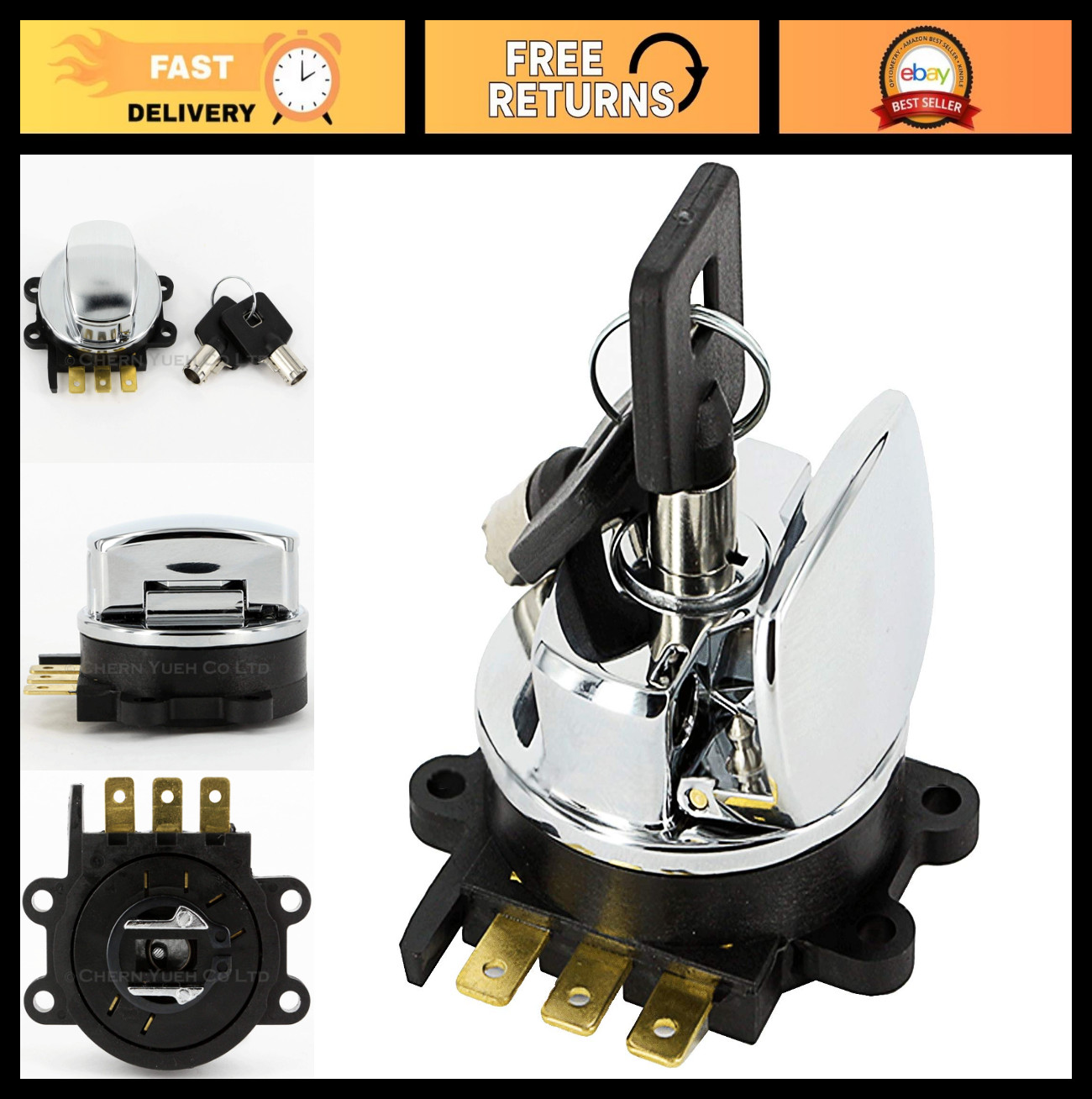 Round Chrome Key Ignition Switch for Harley Big Twin Dyna Fatboy Softail Road Ki