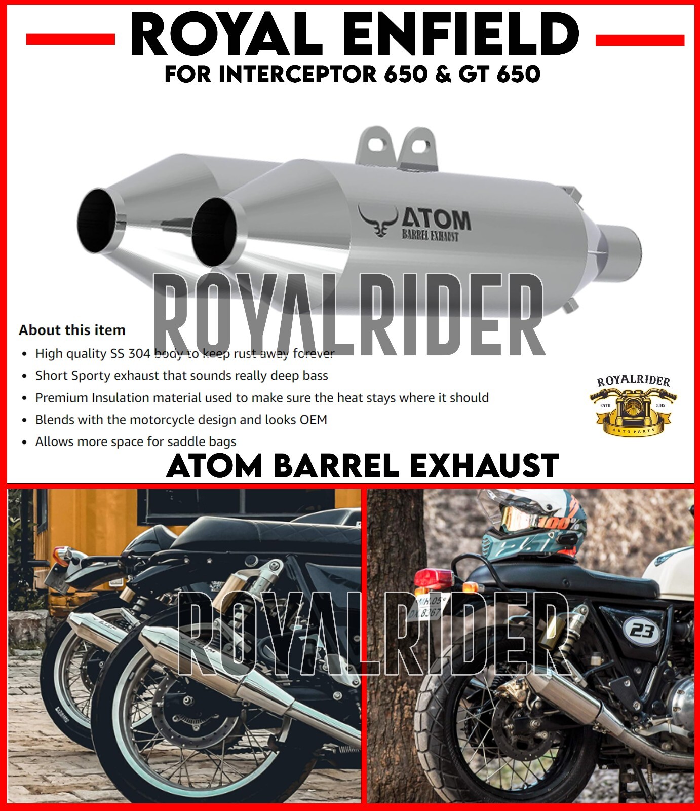 Fits Royal Enfield “ATOM BARREL EXHAUST” For Interceptor 650 & GT 650