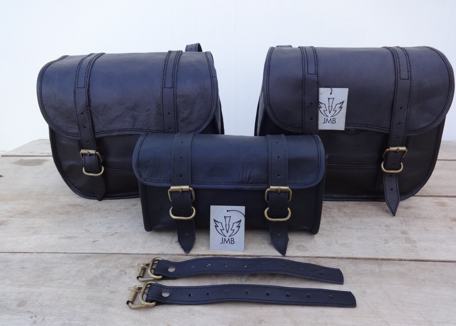 Motorcycle Leather Pouch Panniers Black Side Saddle Bag Saddlebags Bags Tool 3