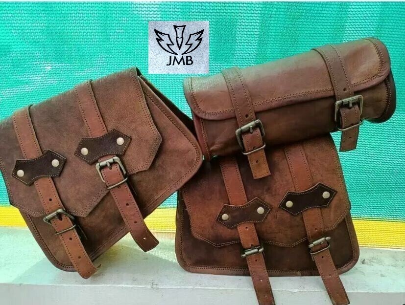 Motorcycle Leather 3 Side Swingarm Saddle Bag For Harley Street Bob Softail