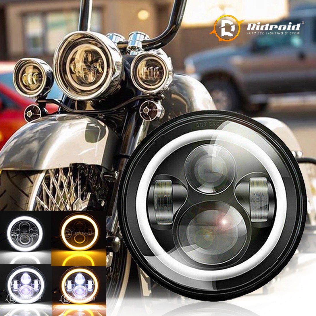 7″ Inch LED Projector Headlight DRL HiLo for Harley Davidson & Indian Motorcycle
