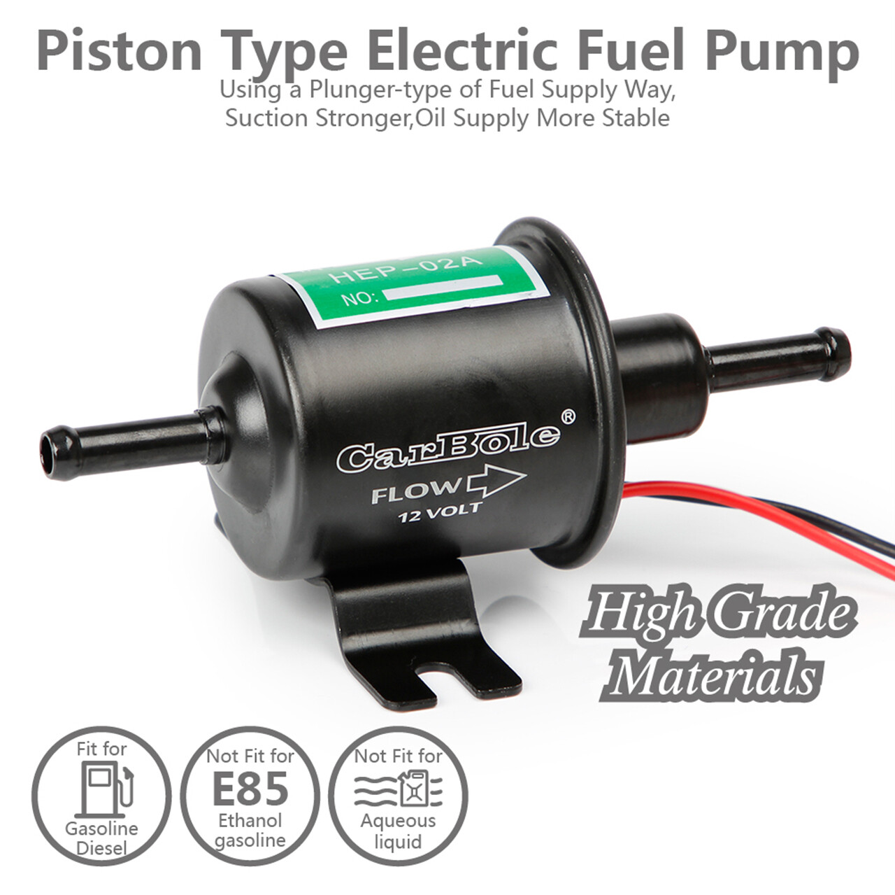 Gas Diesel Inline Low Pressure Electric Fuel Pump 12V 2.5-4 PSI HEP-02A BHEP-02A