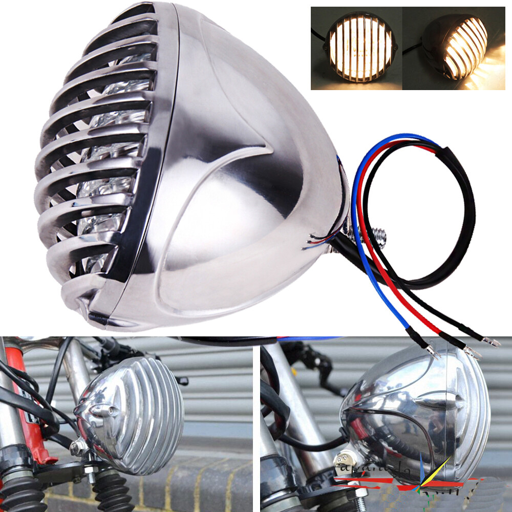 Motorcycle 4.7″ Finned Grill Headlight For Harley Dyna Sportster Bobber Chopper