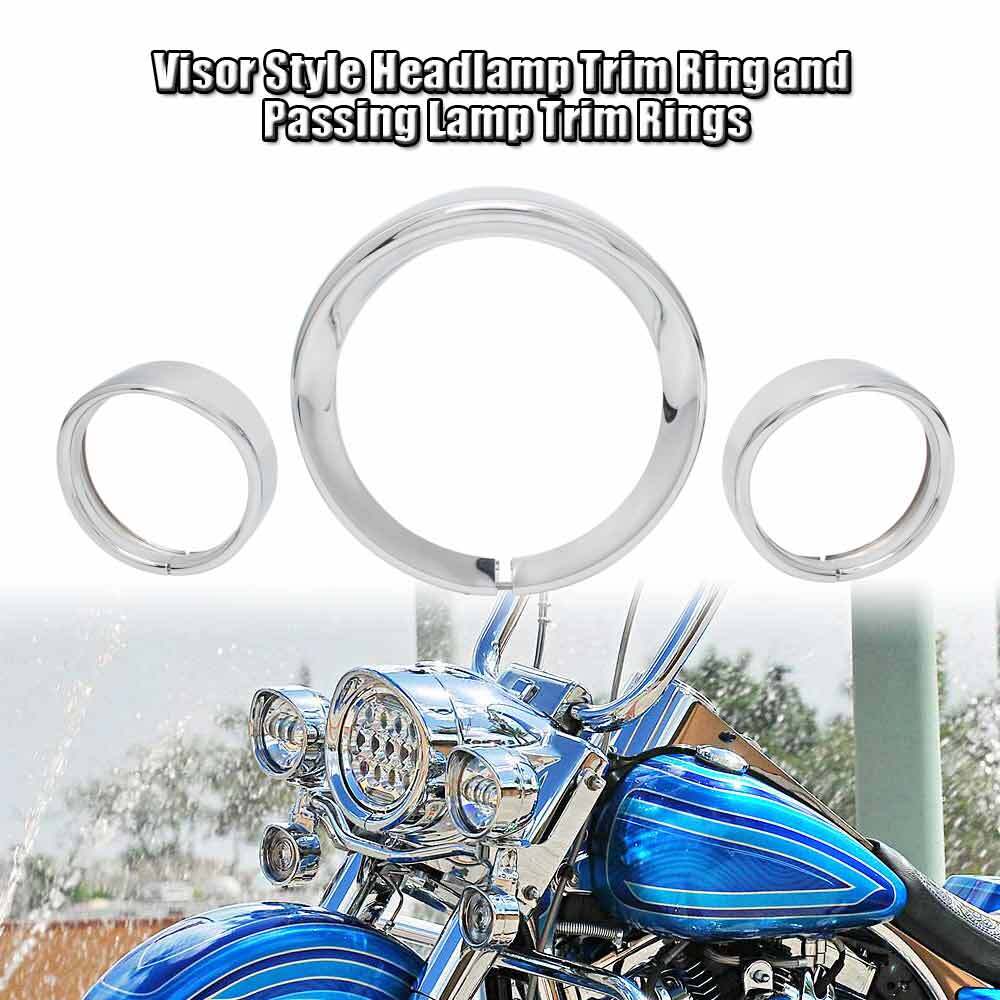 Chrome 7″ Headlight Trim Ring Visor Bezel for Harley Touring Road King Softail