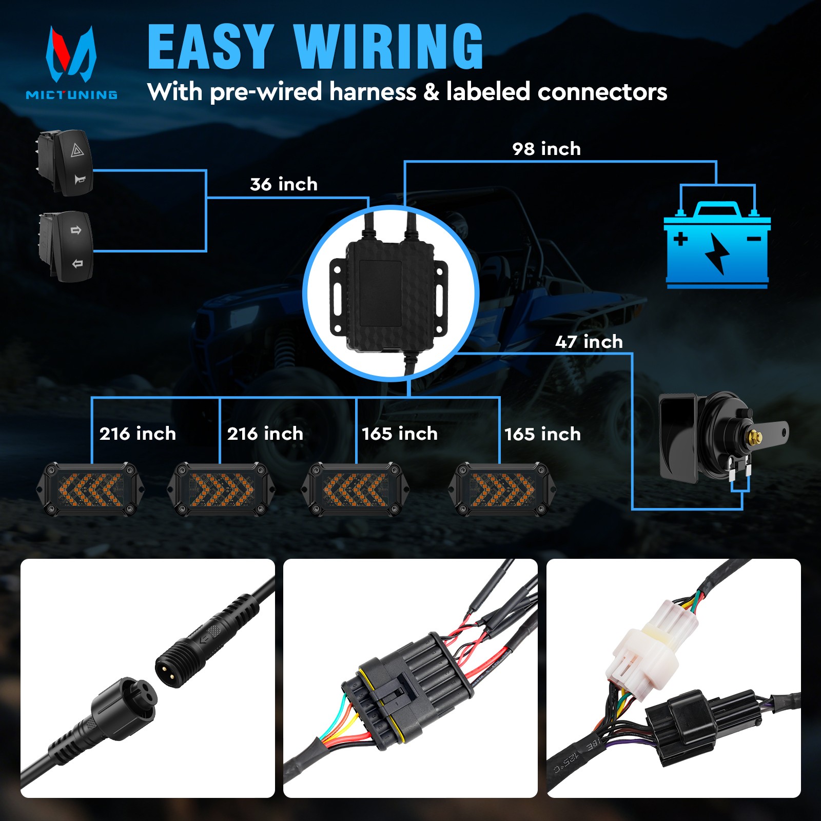 Arrow-Flow Street Legal UTV Turn Signal Kit with 110dB Horn and Rock Switch Kit