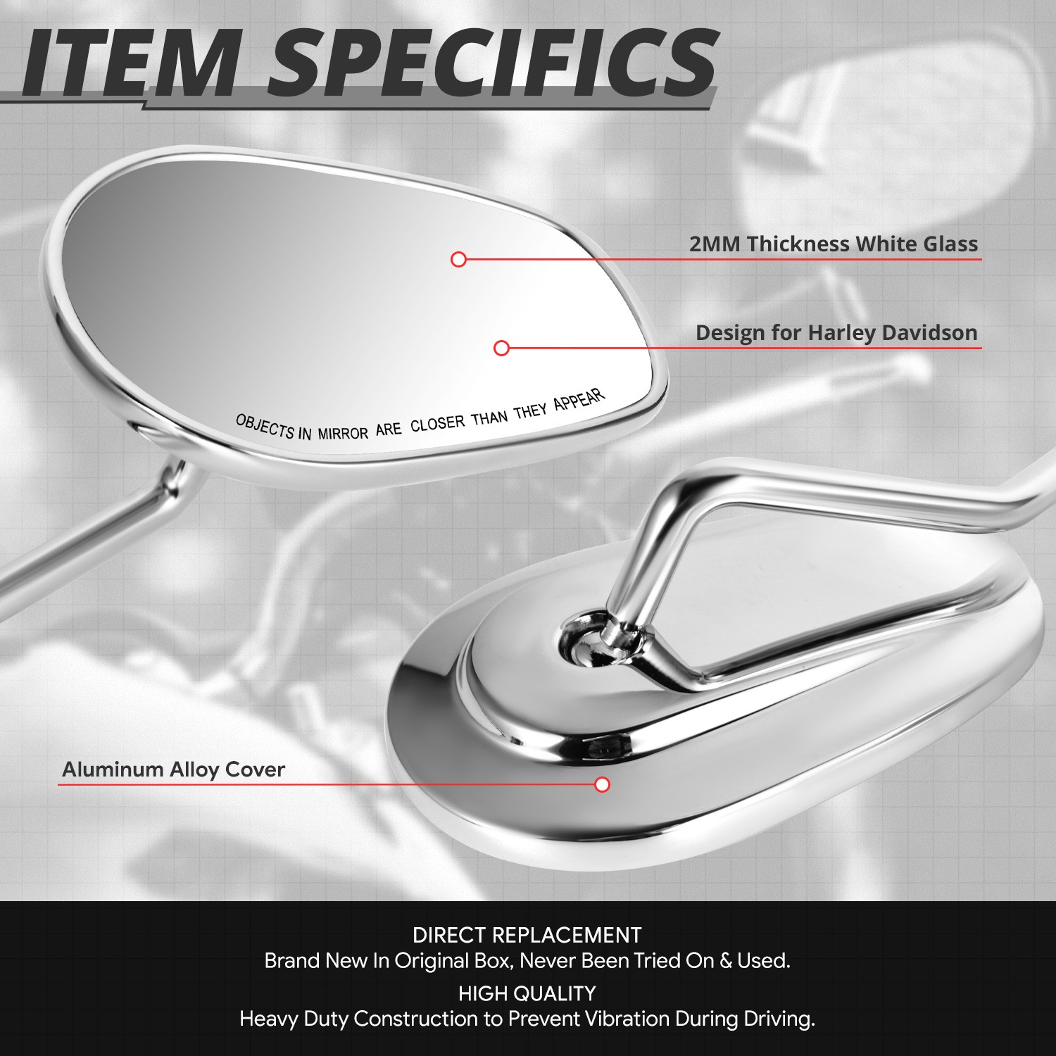 For Universal Naked Bike Cruiser Chrome Oval Convex Side View Mirrors Bar-end