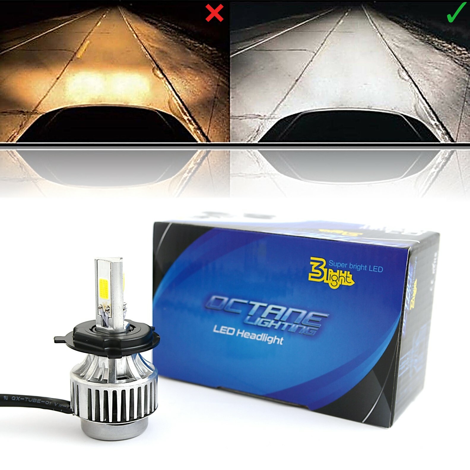 6500k H4 SMD COB 360° LED White Motorcycle Headlight Hi/Low Light Bulb