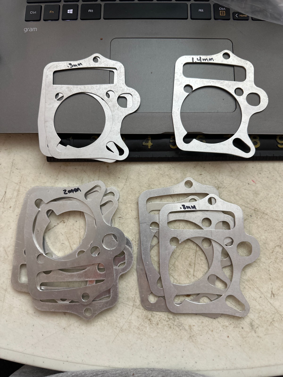 LOT OF ALUMINUM CYLINDER BASE GASKETS 4 DIFF THICKNESS ID 55MM CRF50 XR50 Z50 CT