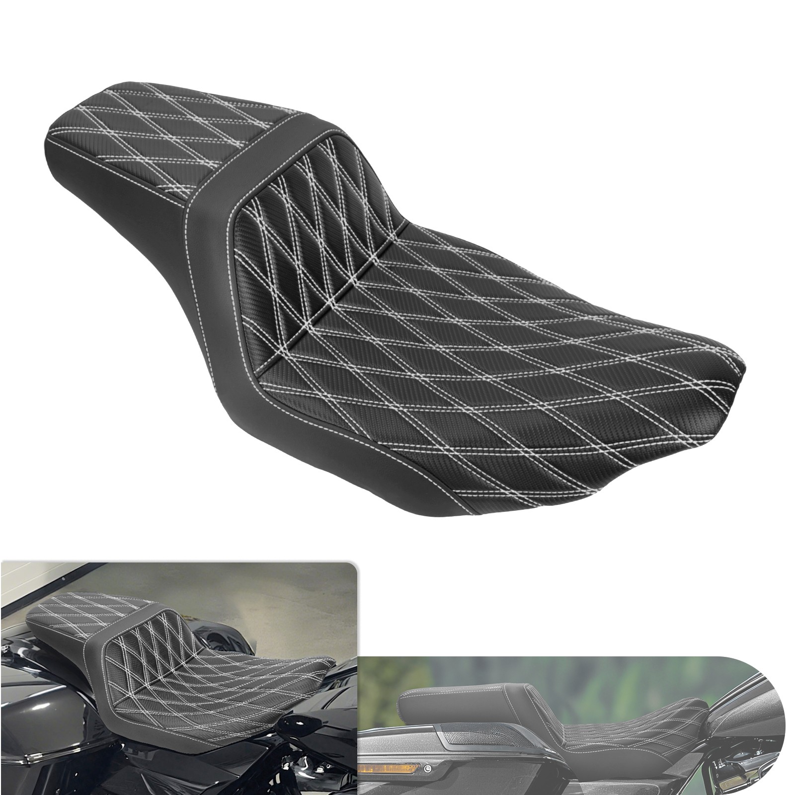 Driver Passenger Seat White Stitching For Harley 2023-2025 CVO Road Street Glide