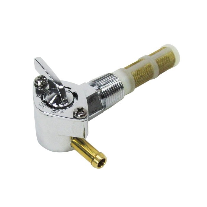 3/8” NPT Chrome Filtered Motorcycle Petcock Fuel Tap 90° Elbow ON OFF RESERVE