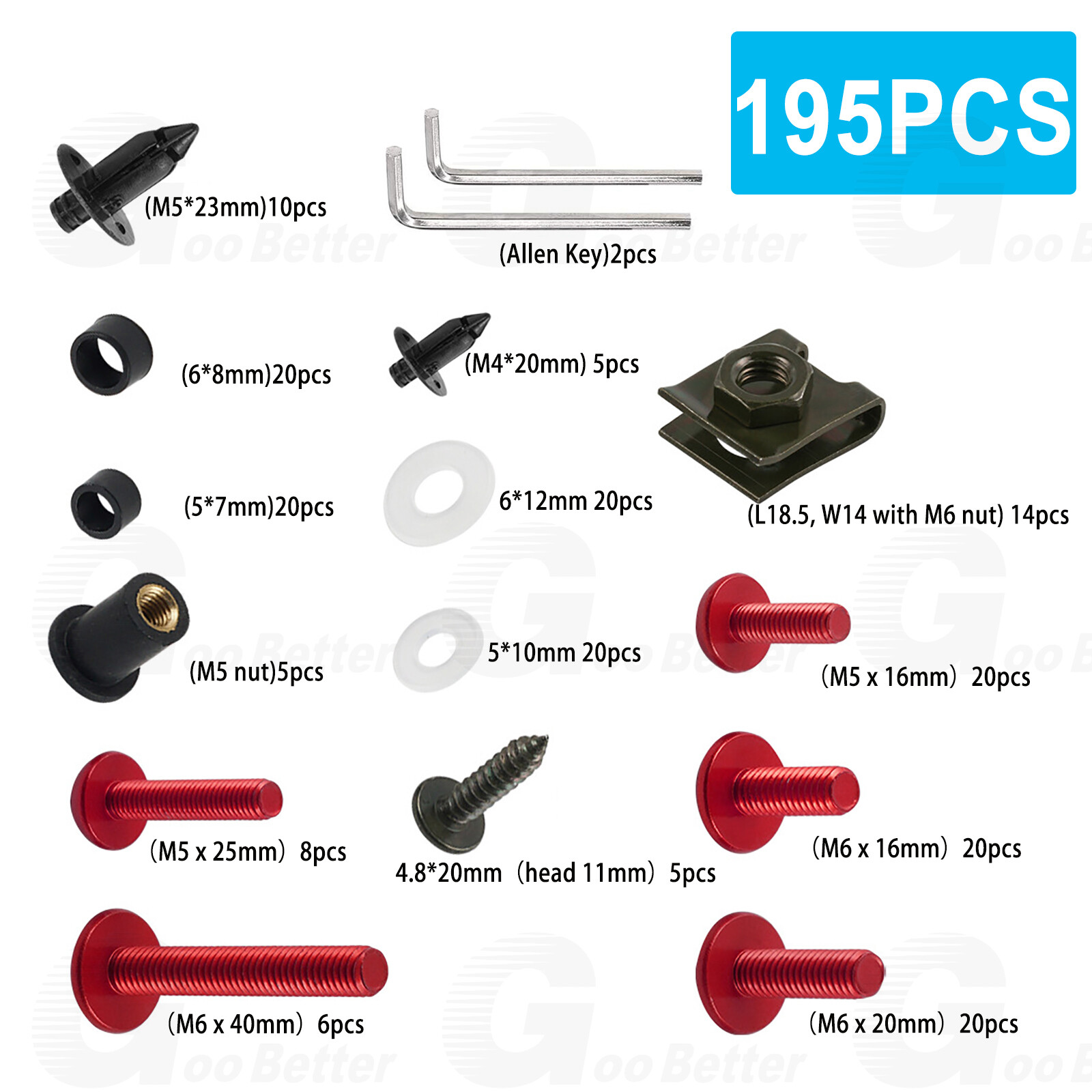 195Pcs Motorcycle Complete Fairing Bolt Screws Kit For Kawasaki Honda M4 M5 M6