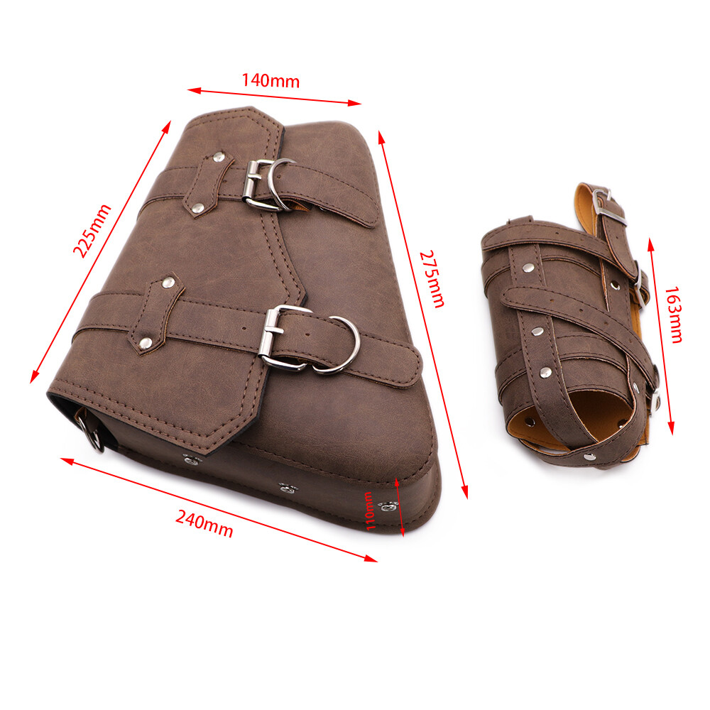 Motorcycle Faux Leather Retro Side Saddlebags With Drink Holder Bag Custom