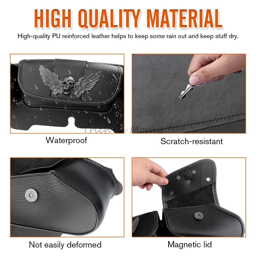 Skull Style Windshield 3 Pouch Pocket Fairing Bag Fit for Harley Electra Glide