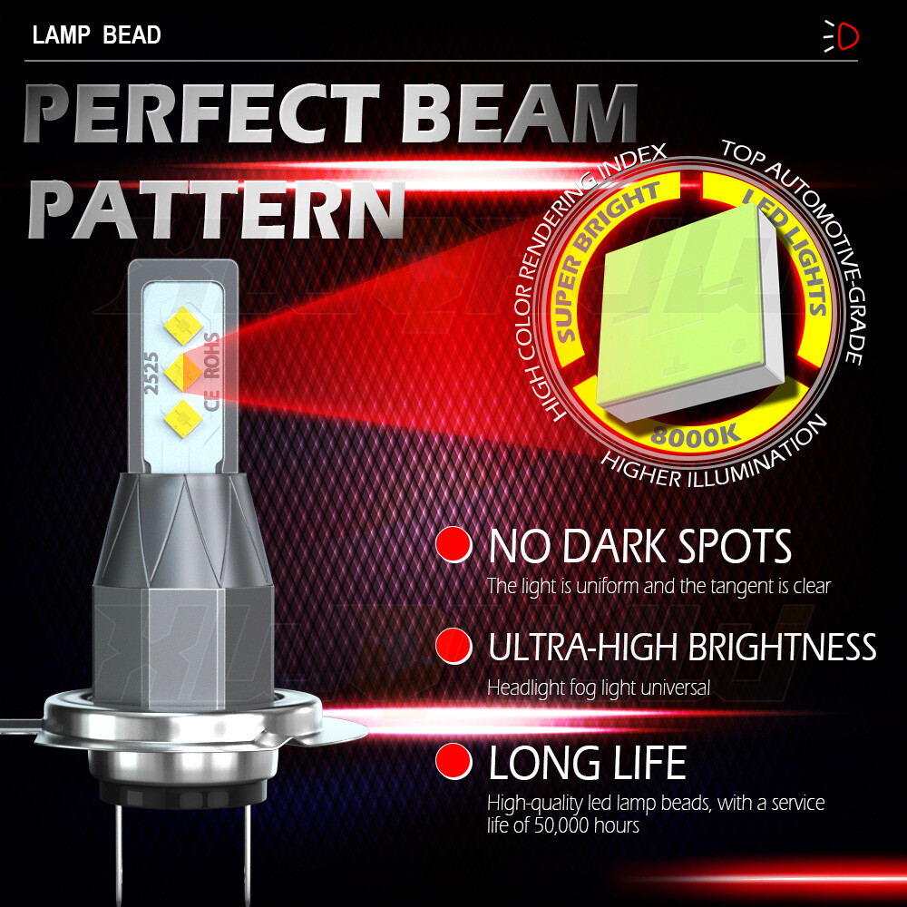 2x Super Bright H7 LED Headlight Kit High Low Beam Bulbs 10000LM 6000K White