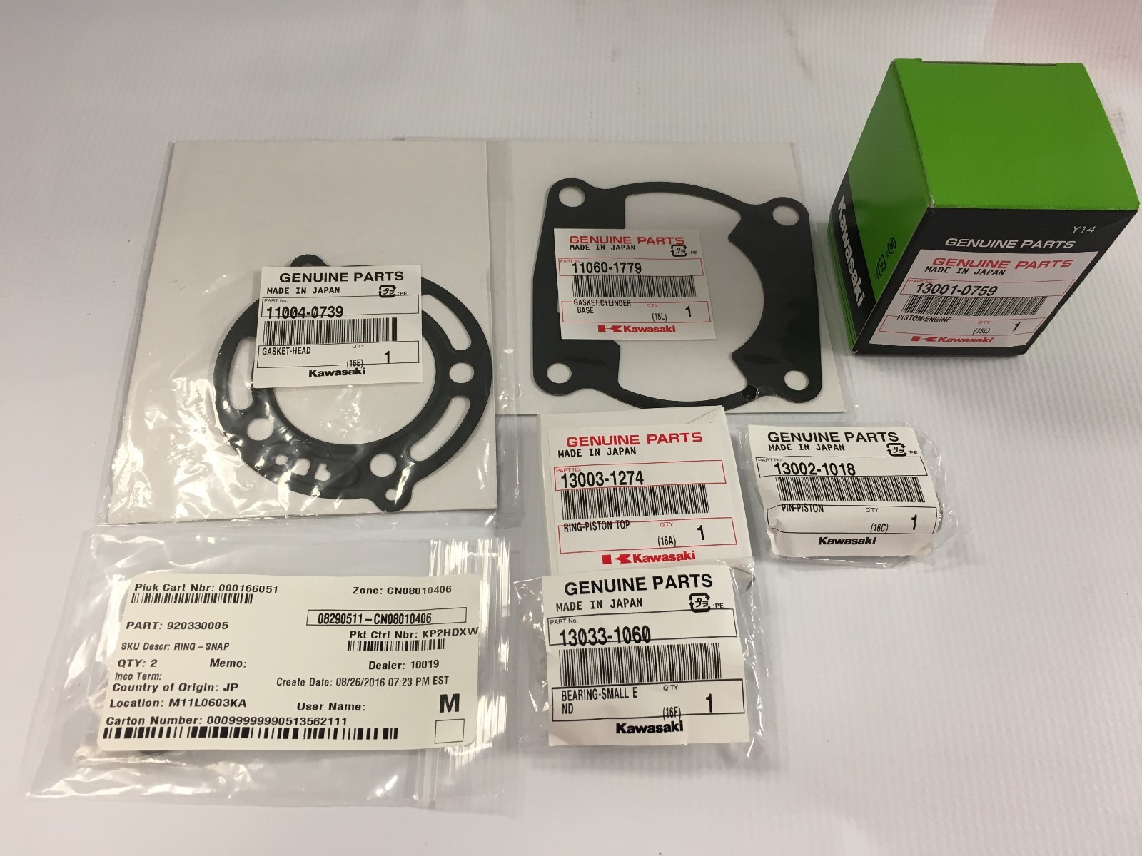 Kawasaki OEM Top End Kit 2014-2021 KX 100 KX100 Piston Rings Pin Bearing Gasket