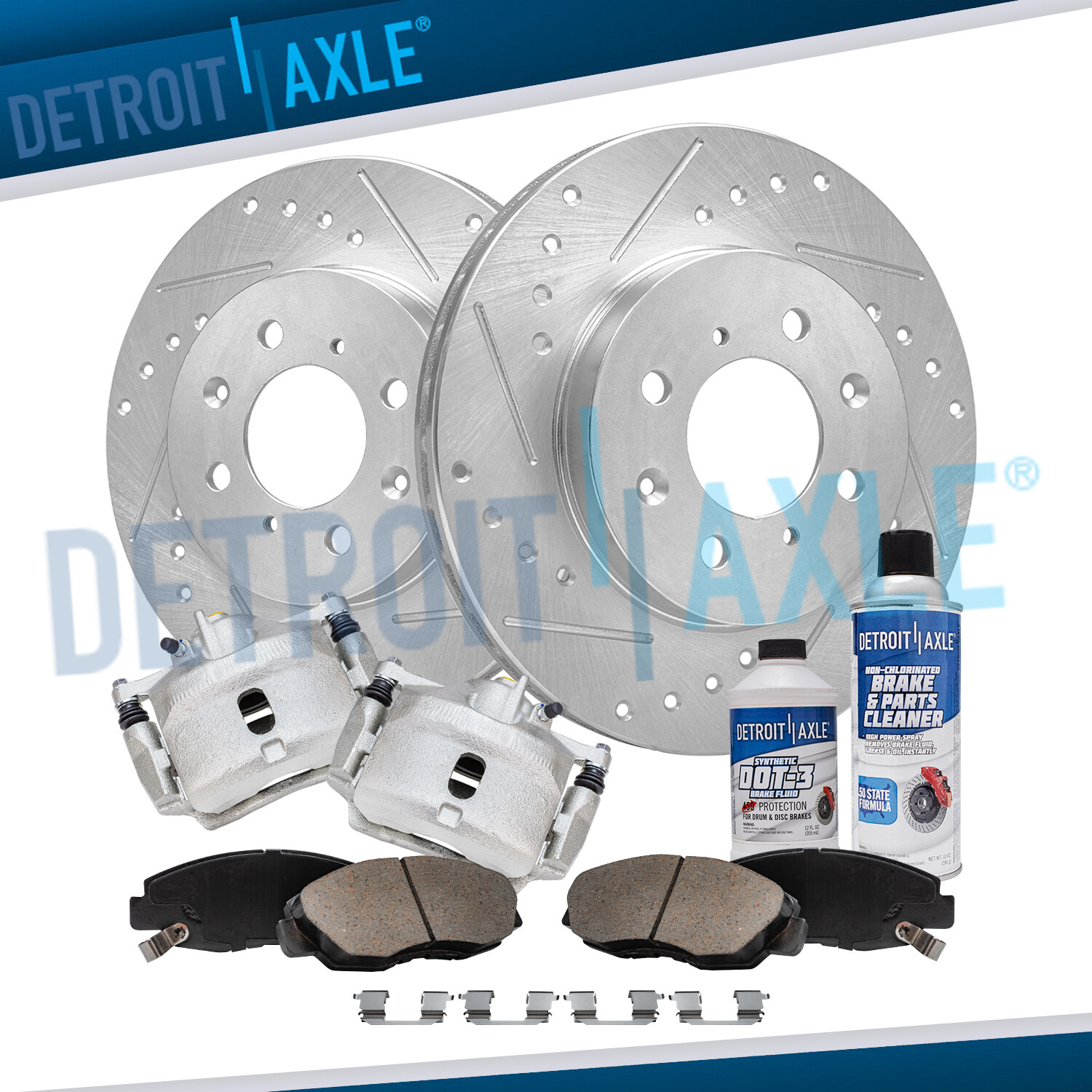 8pc Front Drilled Rotors Calipers & Brake Pads for Honda Civic Insight Acura EL