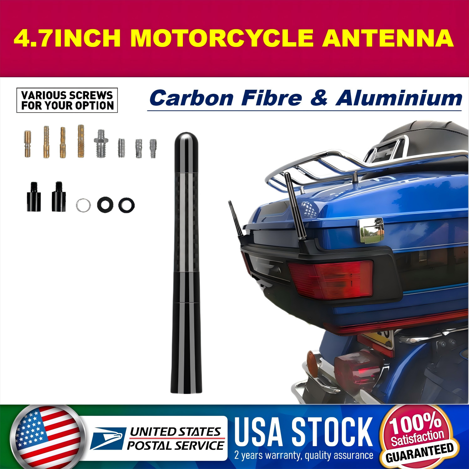 1Pack 4.7″ Motorcycle Black Antenna For Harley Davidson 1989-2022 Street Road