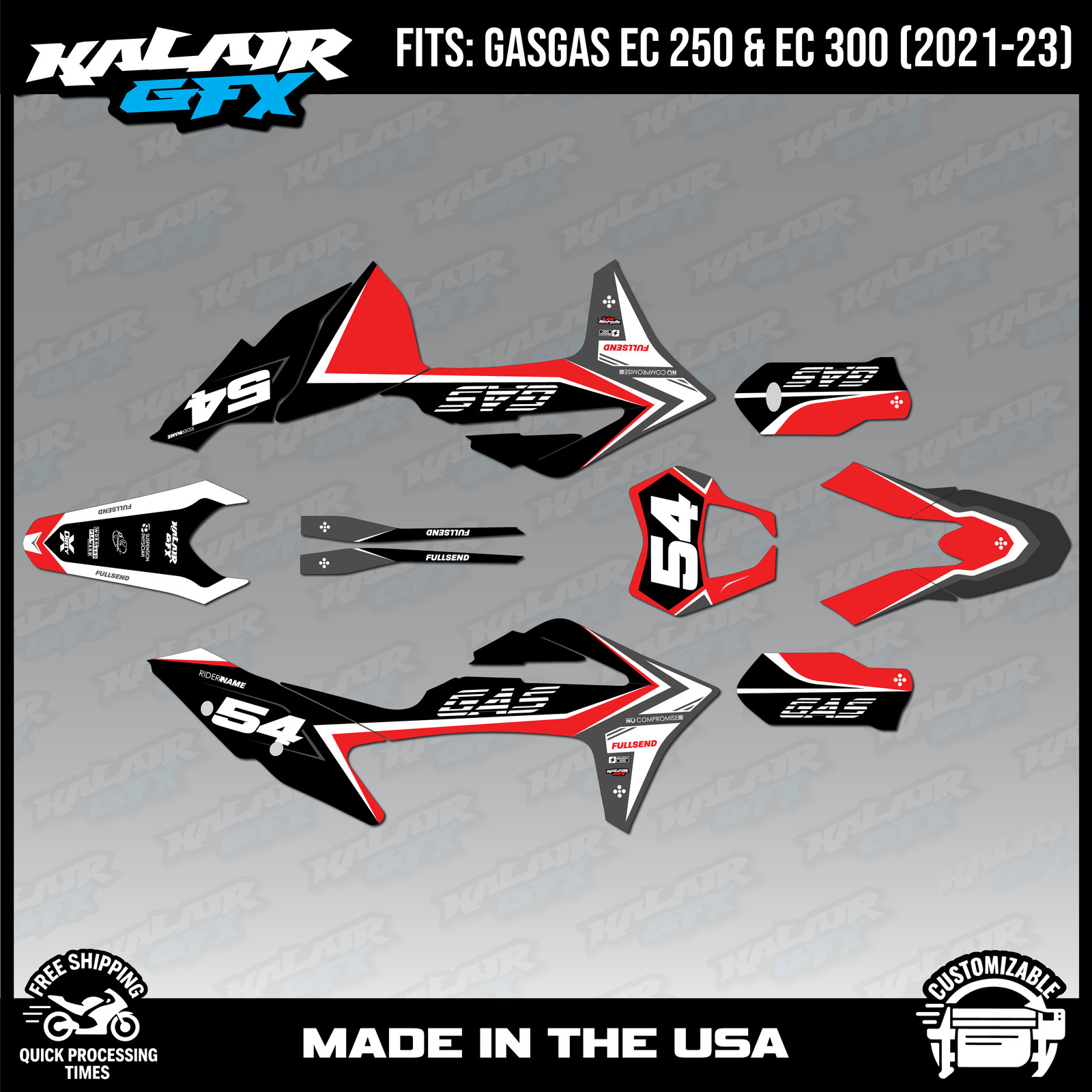 Graphics Kit for GasGas EC250 EC300 models (2021-2023) Inferno – RED