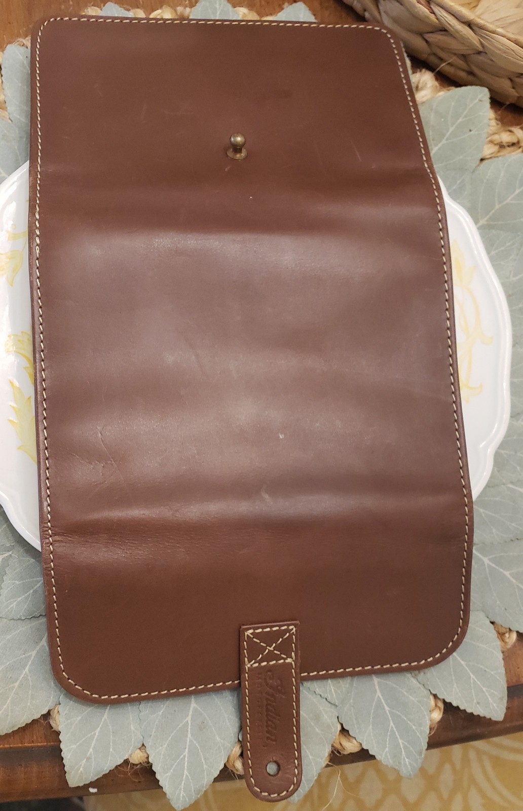 VINTAGE INDIAN MOTORCYCLE BIKER BROWN LEATHER TRIFOLD New Without Tags