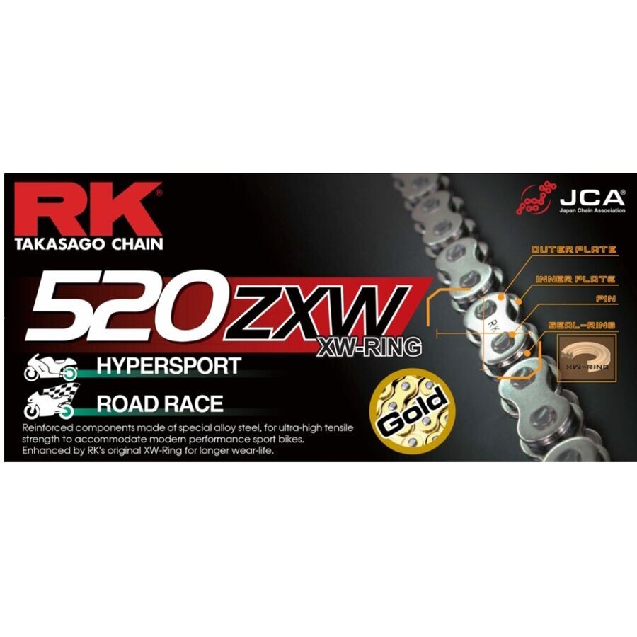 RK GOLD Ultra-HD XW-Ring Motorcycle Bike Chain 520 ZXW 150 Links Rivet Link