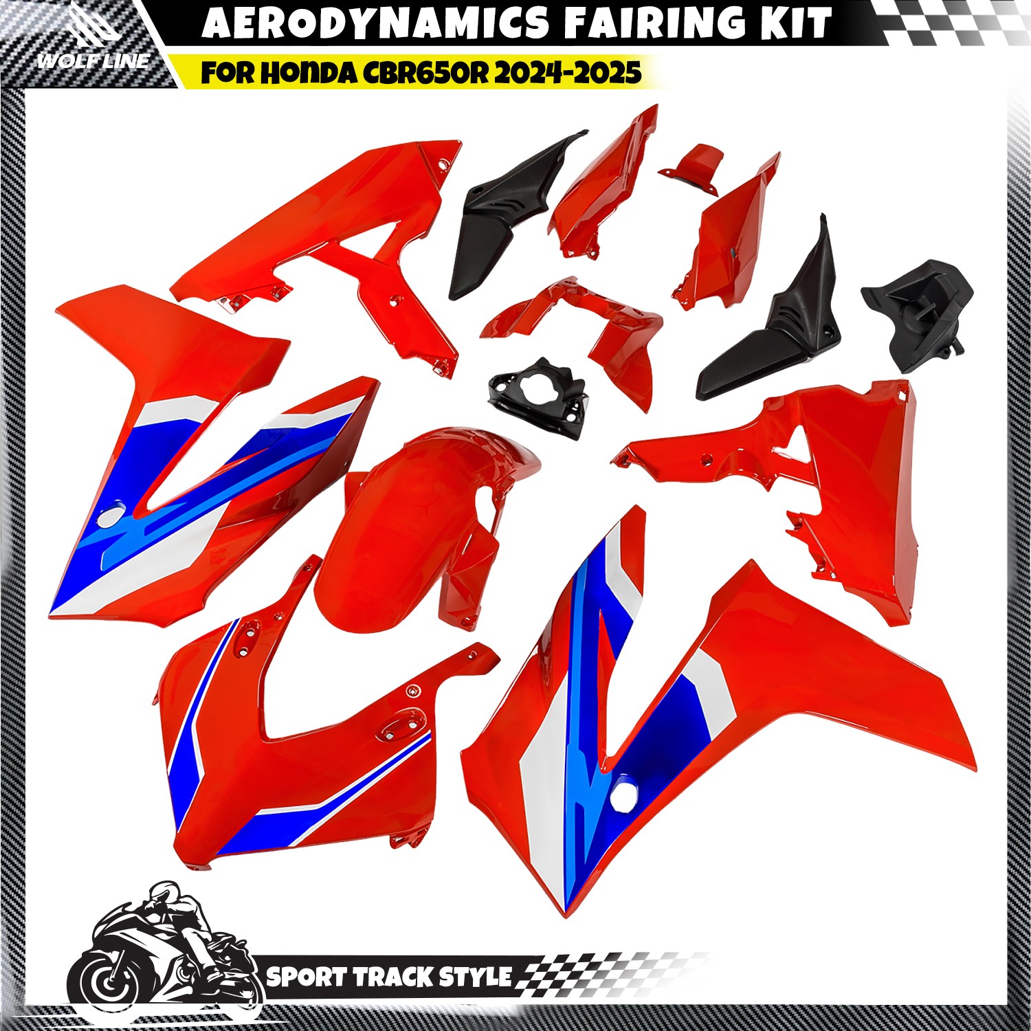 WOLFLINE Bodywork Fairing Kit For Honda CBR650R 2024-2026 Glossy Red ABS Plastic