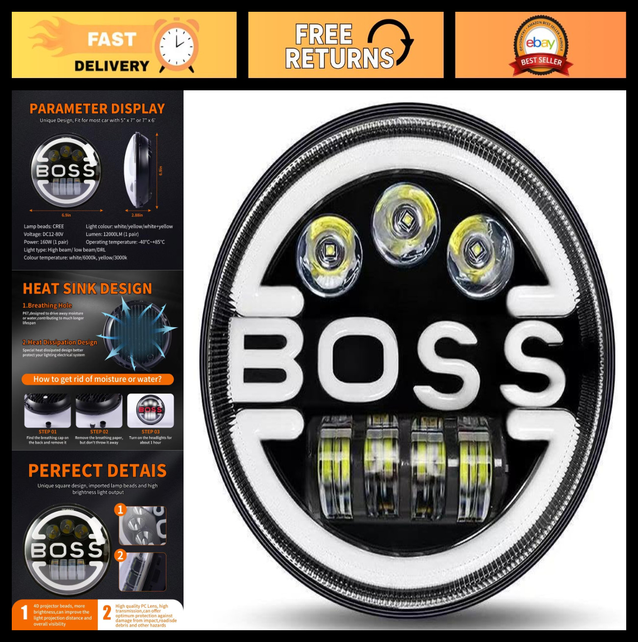 7″ Round LED Headlight for Harley Touring Softail FLD, Bright & Durable Upgrade