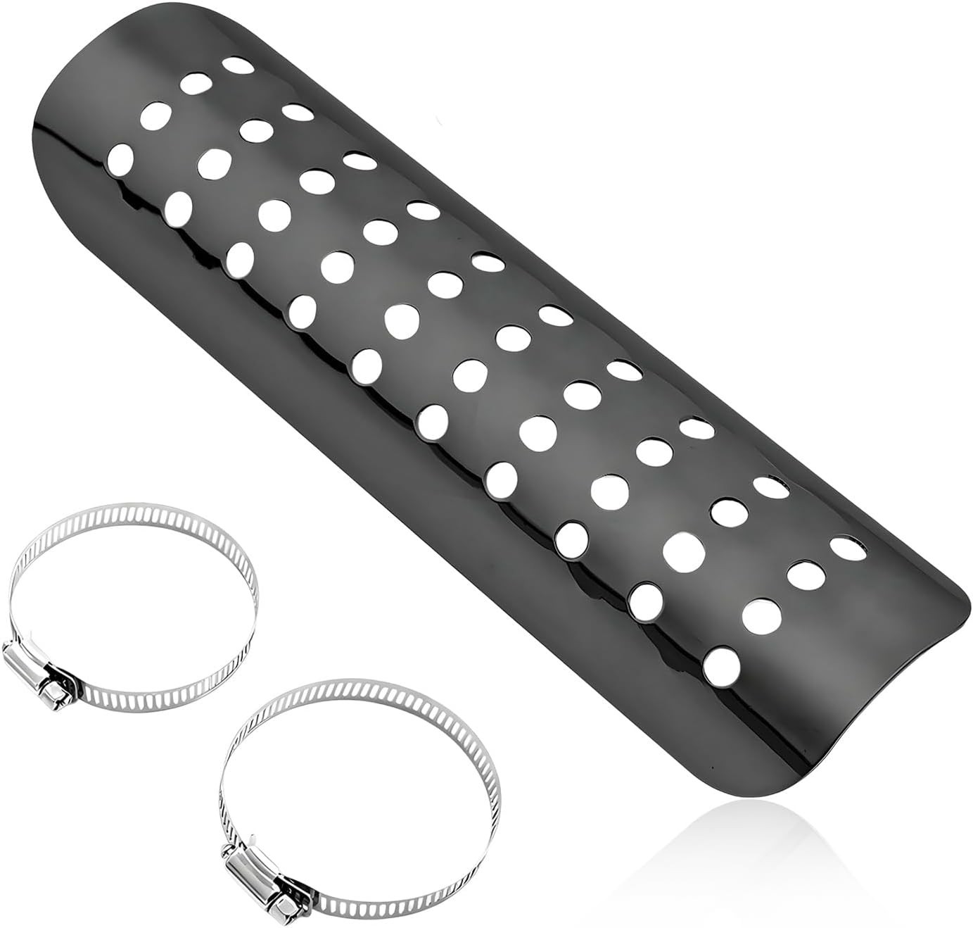 Motorcycle Heat Shield, Metal Exhaust Pipe Heat Shield with 2 Stainless Black