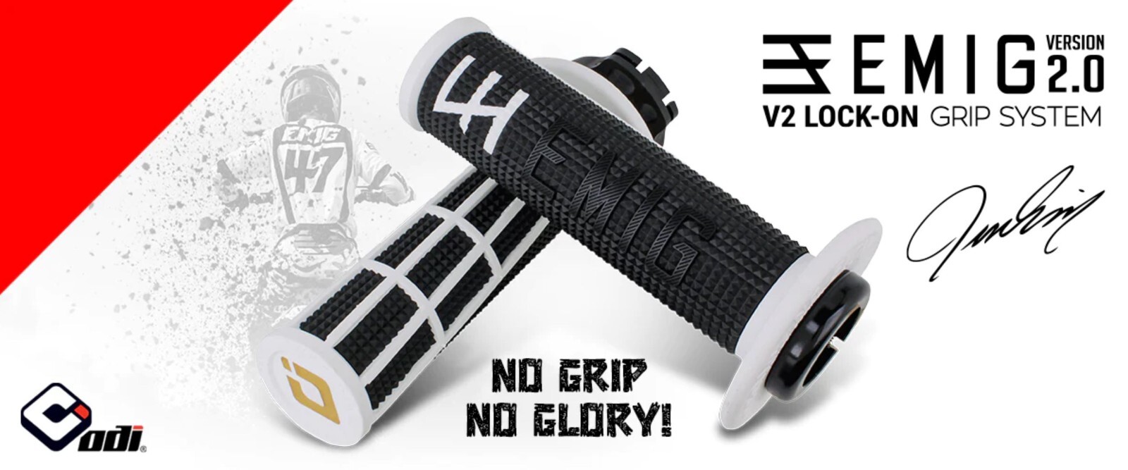ODI MX V2 Lock On Motocross Grips, Dirt Bike Grips, Emig Edition Black and White