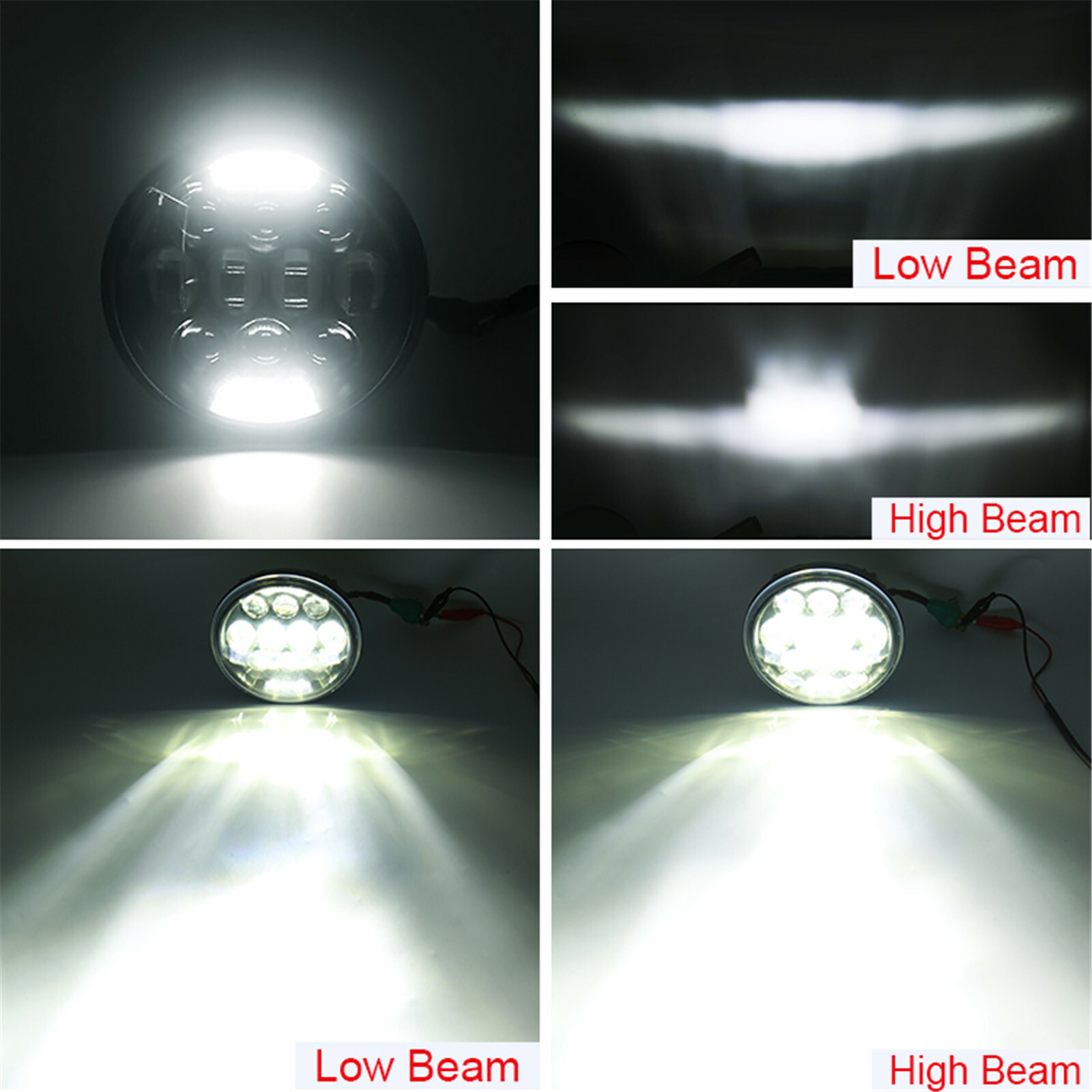 Black 5-3/4” 5.75″ inch 80W LED Motorcycle Headlight Halo High Low Beam 4800LM