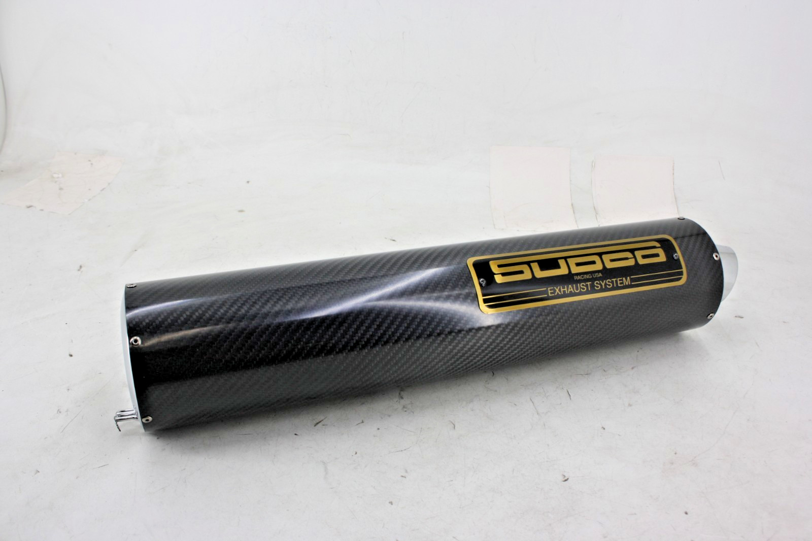 NOS SUDCO RACING CARBON FIBER LEFT SIDE MUFFLER 4″ ROUND 18″ LENGTH 2.25″ ID