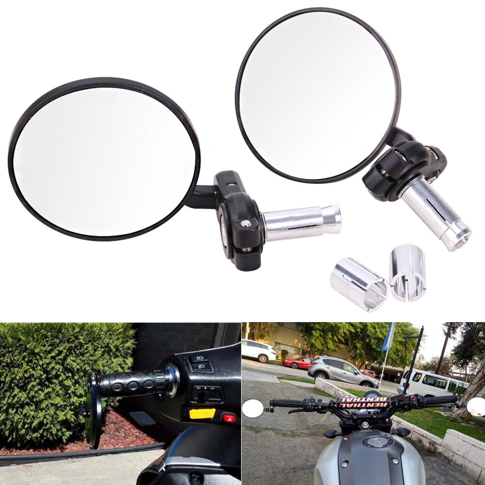7/8″ 22mm Motorcycle Rear View Black Handle Bar End Side Rearview Mirrors L&R