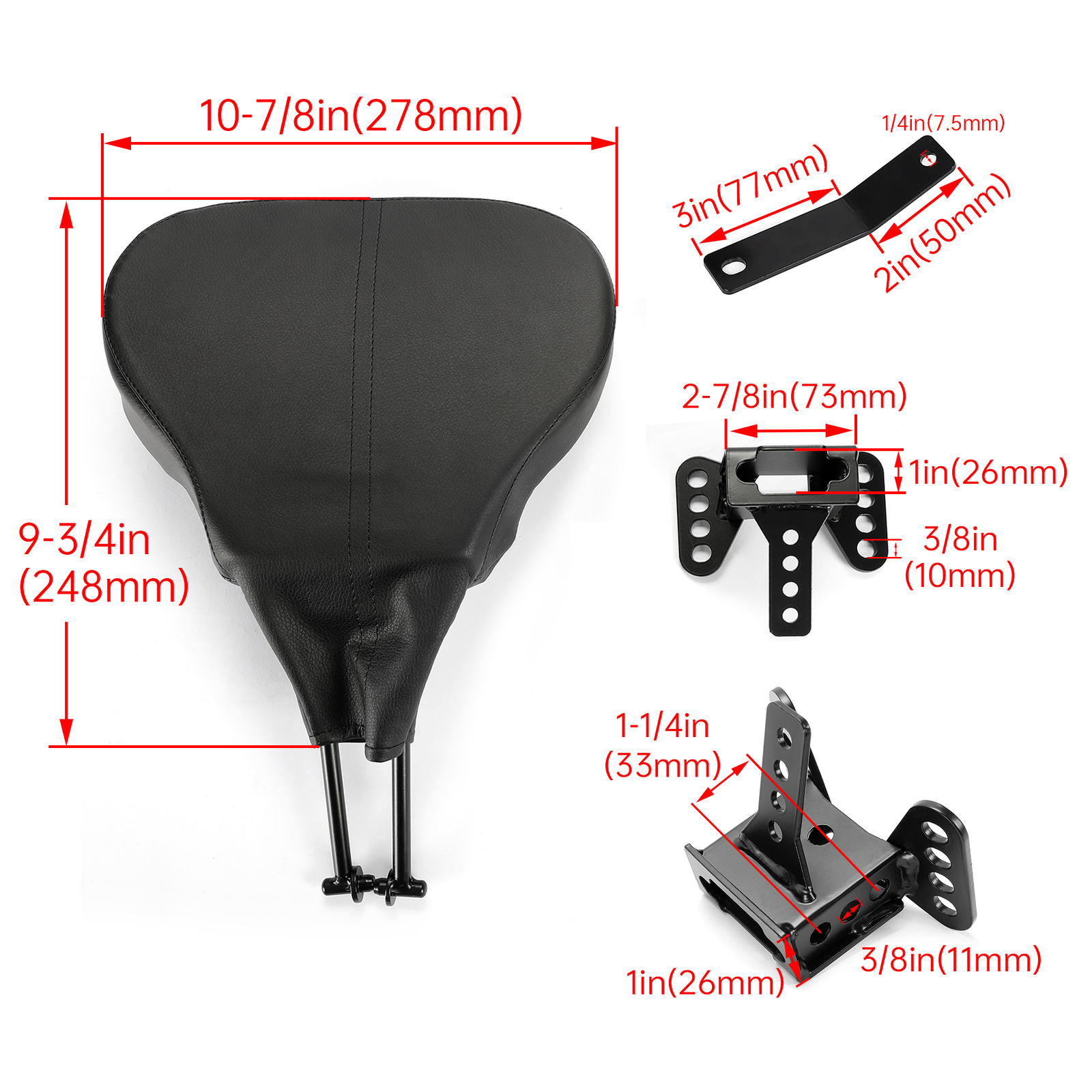 Black Adjustable Driver Rider Backrest For 2009-2023 Harley Touring quick attach