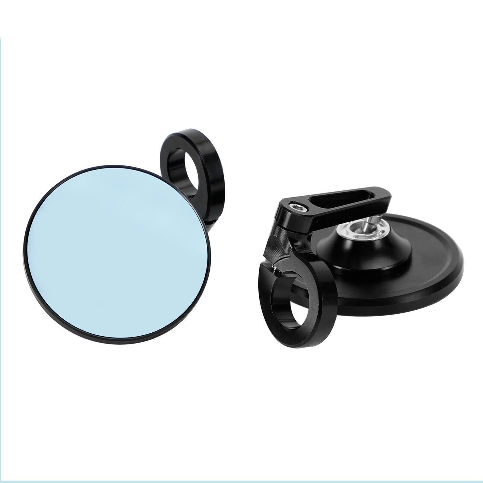 3″ CNC Round Handlebar End Mirror, Shrot Arm, Black, 7/8″-1″ BAR, Blue Glass A1