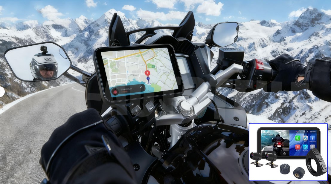 6.25″ IPS Motorcycle GPS Wireless CarPlay Android Auto Navi Audio Receiver + Cam