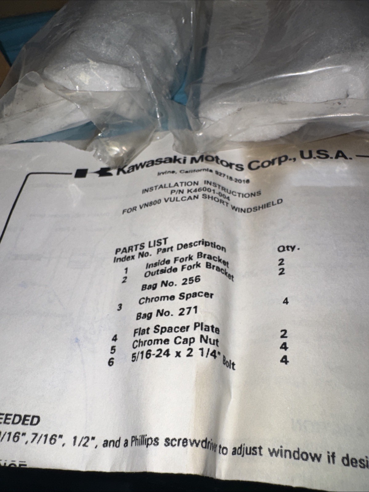 OEM Kawasaki Vulcan 800 Windshield Hardware Kit K46001-004 NOS