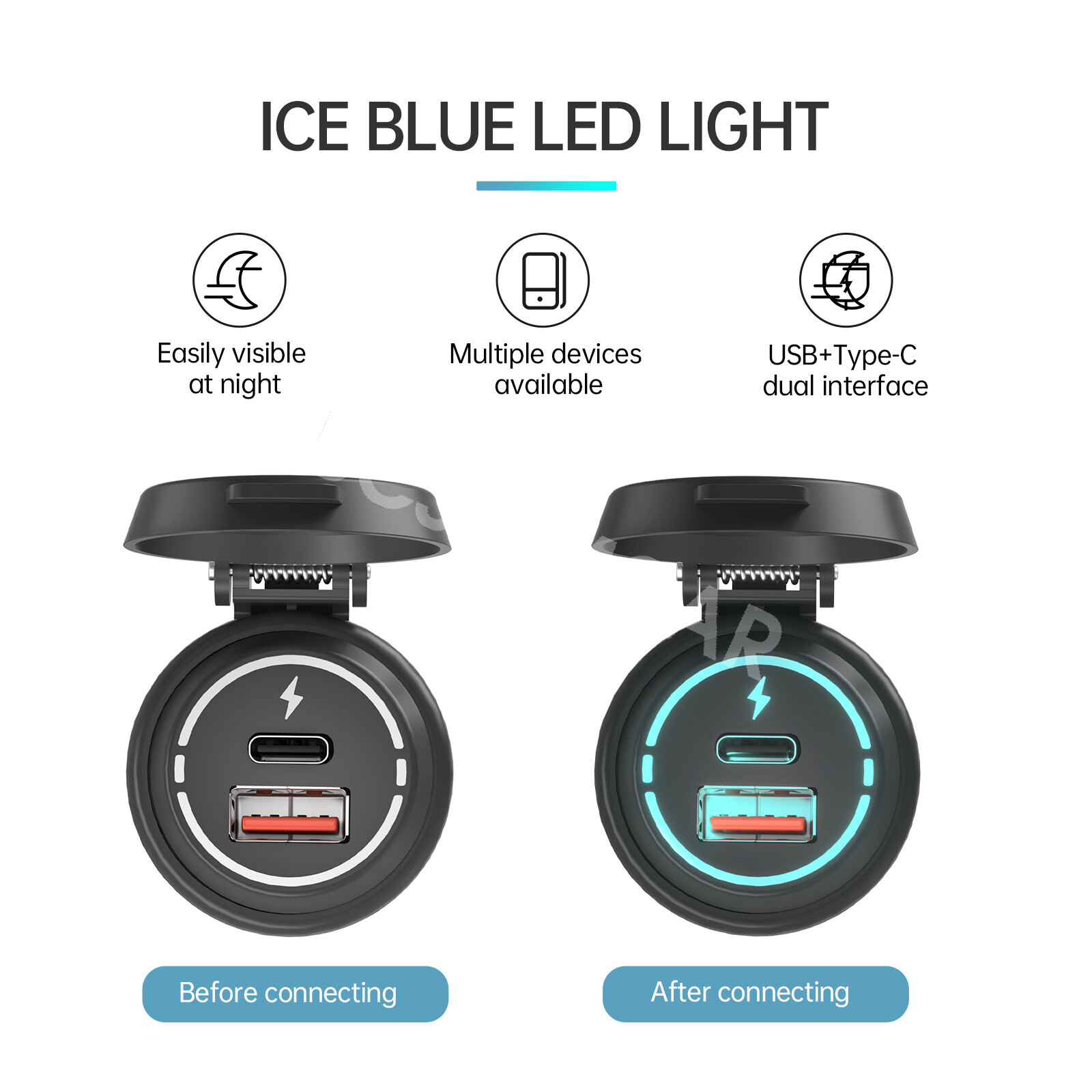 Motorcycle USB Charger Type-C Socket Outlet Power Adapter Waterproof 12V-24V