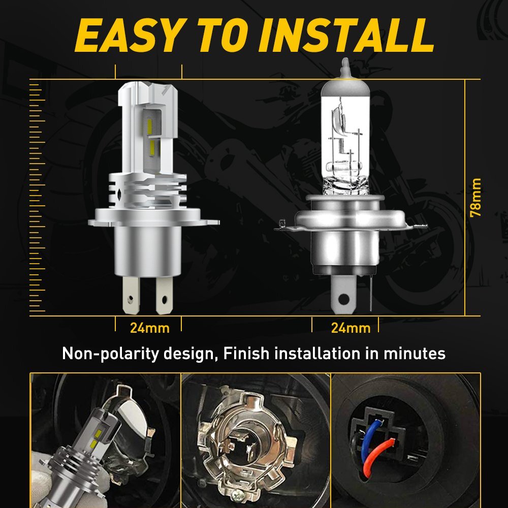 AUXITO H4 9003 LED Bulb Hi/Lo Beam Motorcycle Headlight Pure White High Power M4