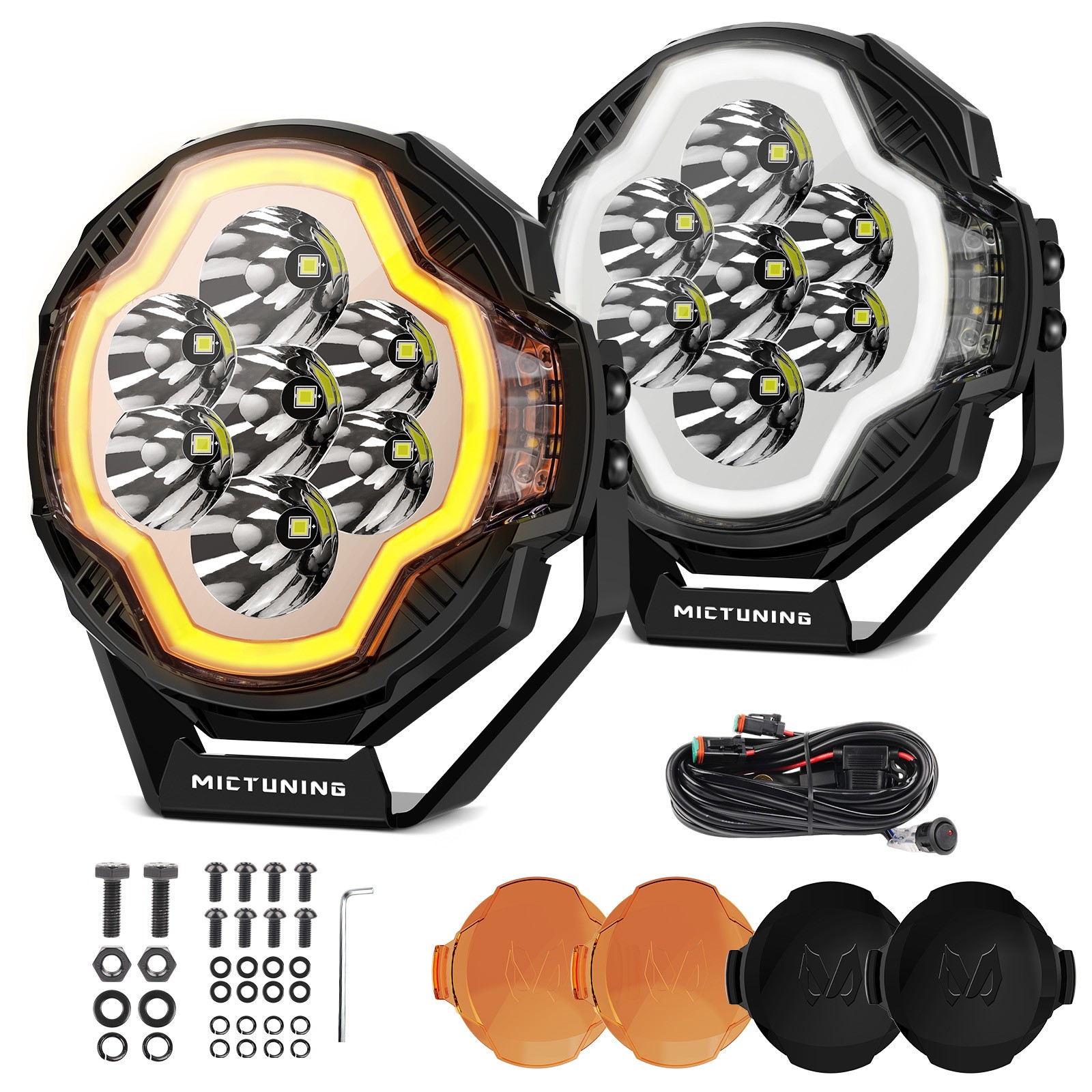 MICTUNING K8 Halo UltraSpot Pod Lights – 5″ 70W 5100LM OffRoad Spot Beam Driving