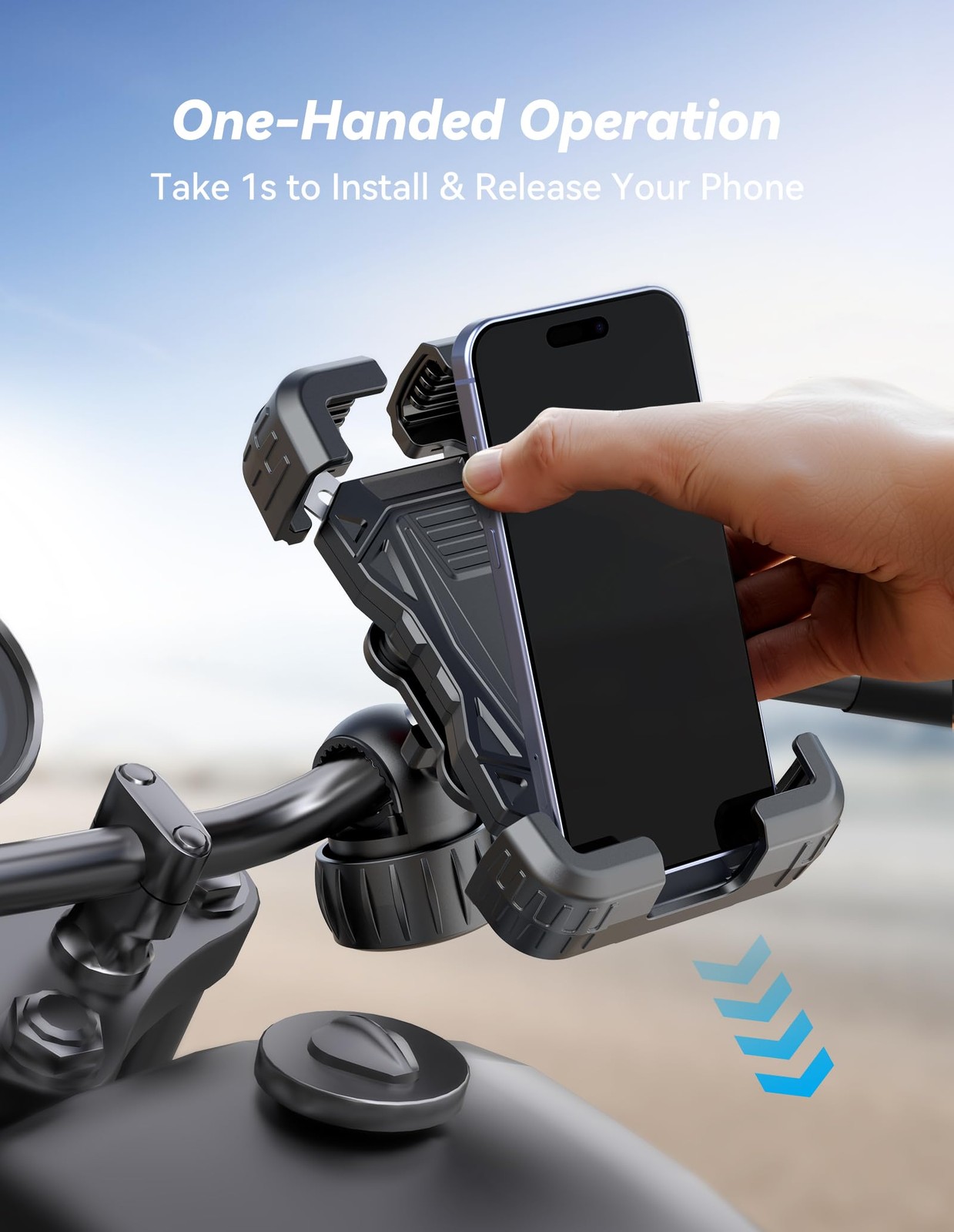 TECKNET Motorcycle Phone Mount, Bike Holder for 4.7–6.8″ Phones Black