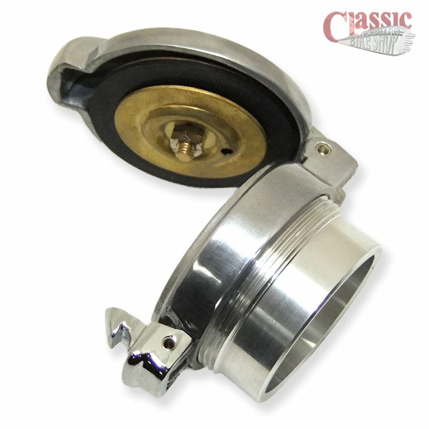 MONZA FLIP UP ALLOY FUEL FILLER CAP WITH ADAPTOR BSA AJS CAFE RACER ETC