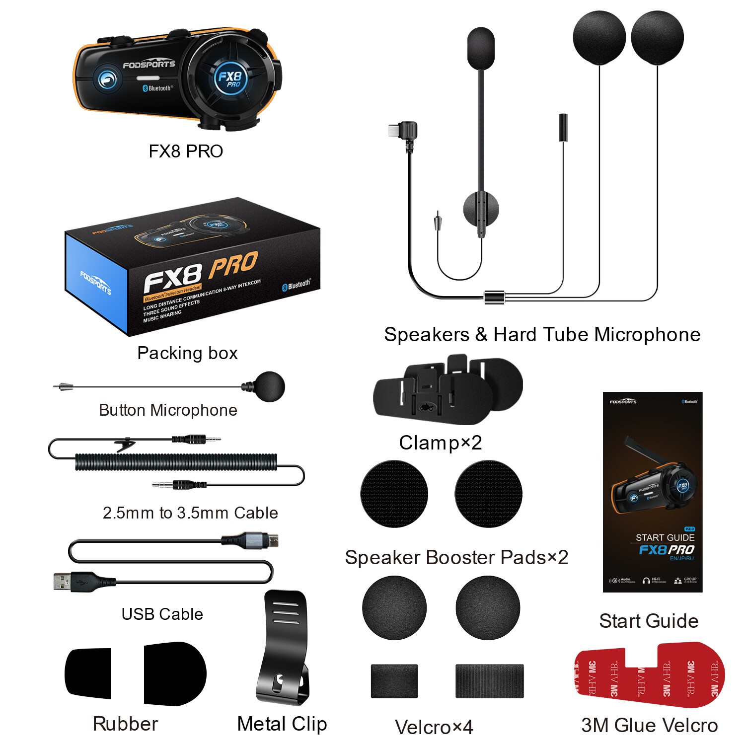 2x FX8 Pro Bluetooth Motorcycle Helmet Intercom Headset 10 Riders Wireless 2000m