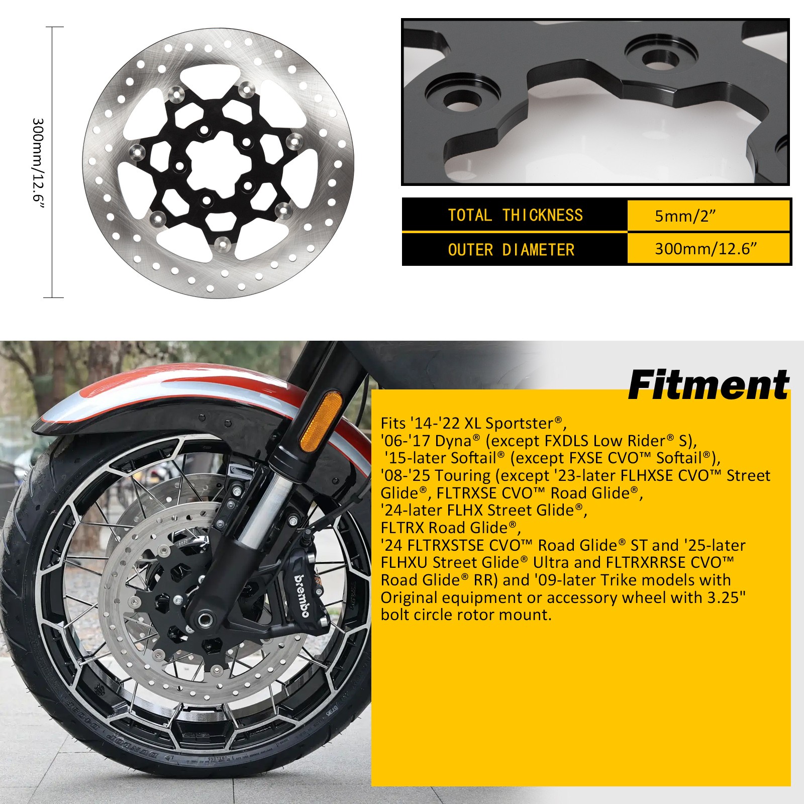 12.6″ Front Brake Rotor for Harley Touring Street Glide FLHX FLHXSE 2024 2025