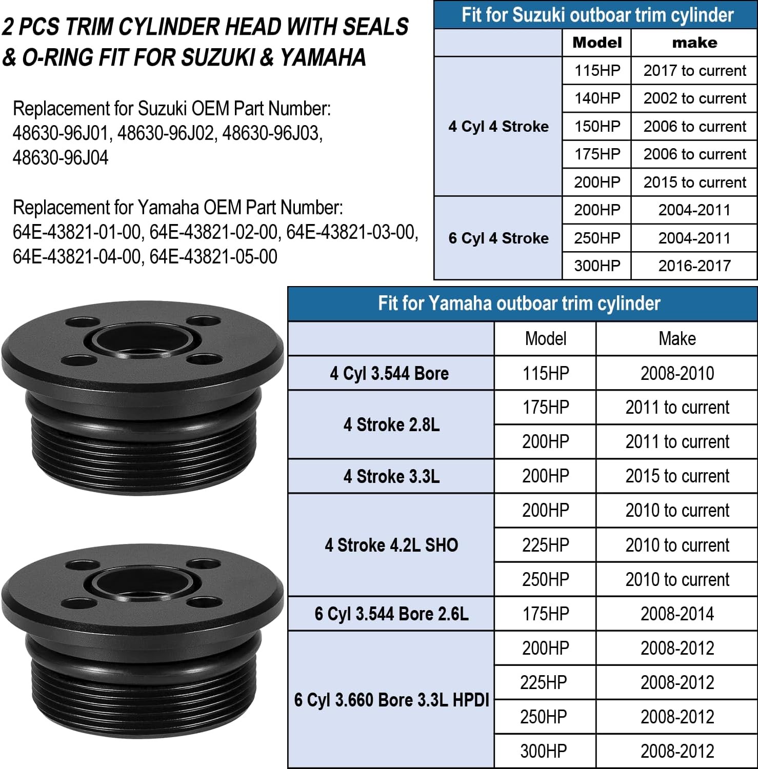 Trim Cap Cylinder Seals O-ring, 2 PCS, Suzuki Yamaha 4 Cyl 6 Cyl Stroke 115-300