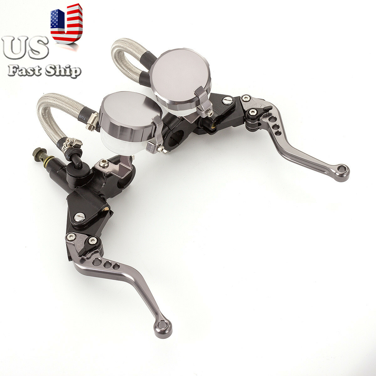 Motorcycle 7/8” Brake Master Cylinder Reservoir Hydraulic Clutch Lever Gray