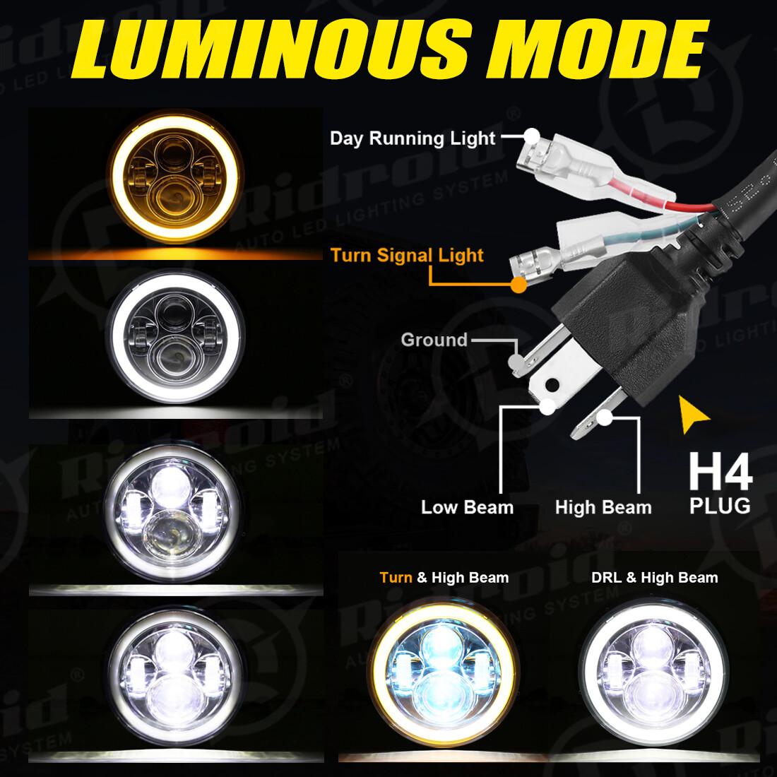 7″ inch LED Headlight DRL Angel Eyes for Harley-Davidson Honda Yamaha Motorcycle
